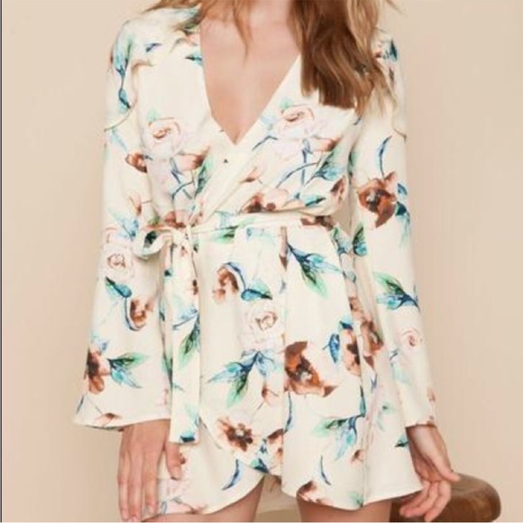 STONE COLD FOX Womens Ivory Cosmo SILK Floral GISELLE Wrap Dress 100% Silk - Picture 11 of 12